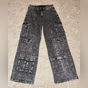 American Bazi Black Acid Wash Cargo Pants
